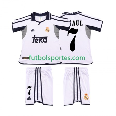 Camiseta Real Madrid RAUL 7 2001 Retro Niño Primera Equipación 2002